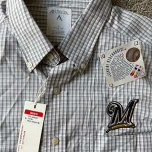Milwaukee Brewers Antigua Men's Gray Checkered Shirt